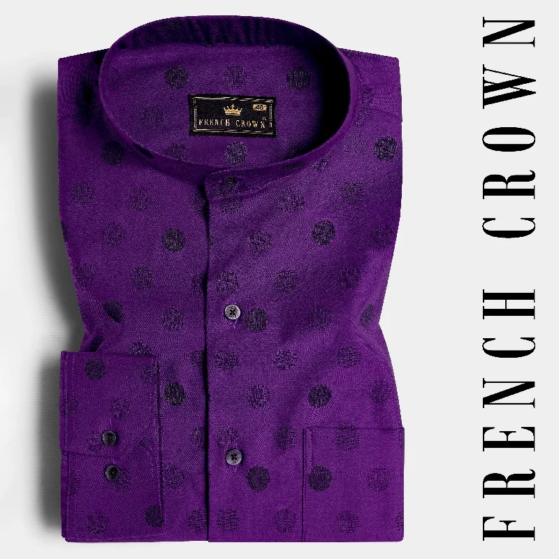 Valentino Purple with Haiti Blue and Plum Purple Polka Dotted Jacquard Textured Premium Giza Cotton Shirt